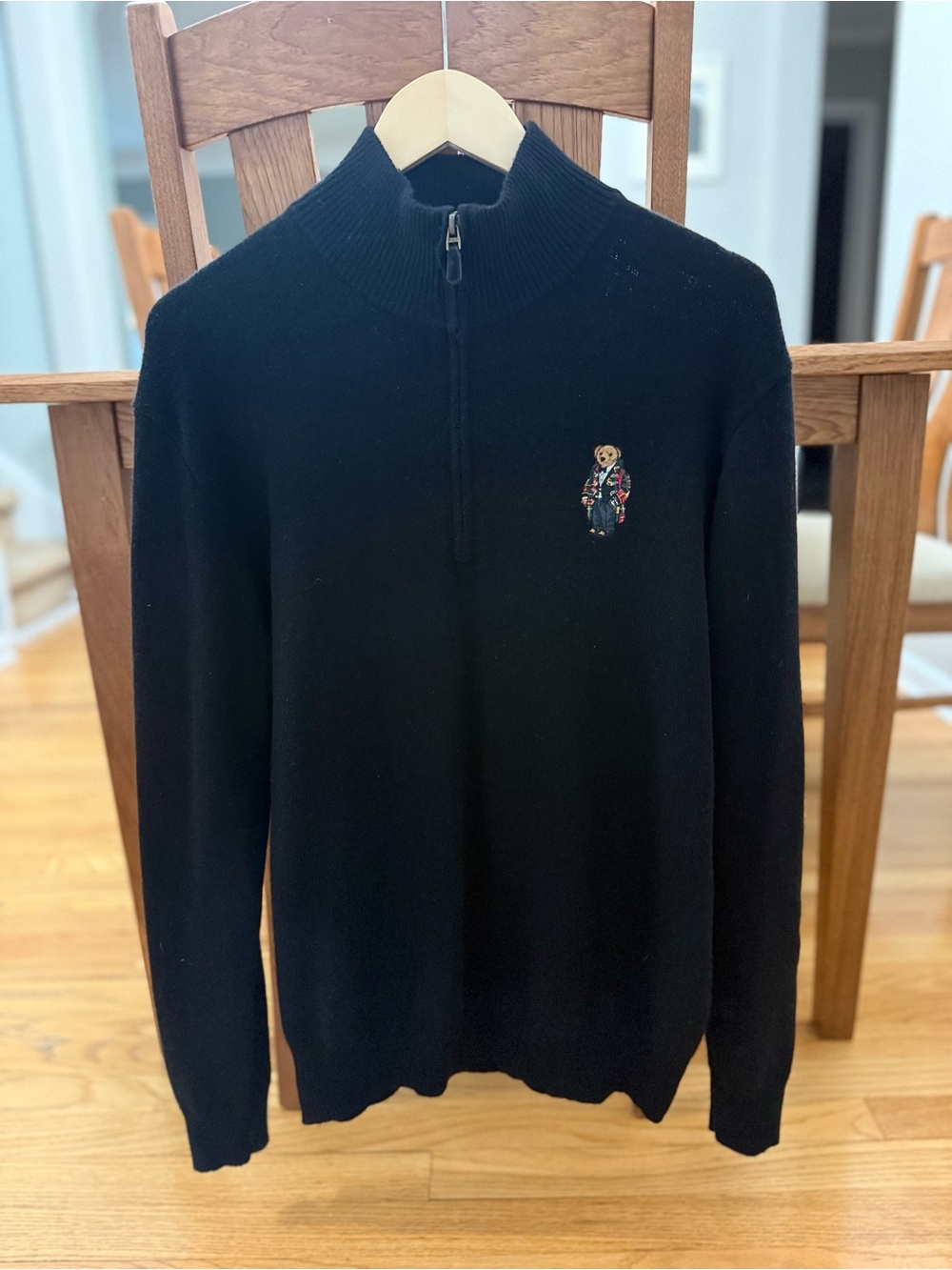 Ralph Lauren Black Half-Zip Sweater with Polo Bear Embroidery